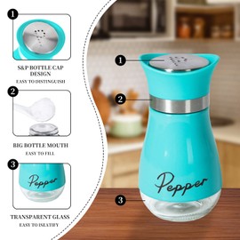 2 Pack Salt & Pepper Shakers Set, Refillable Salt Pepper with Stainless Steel Lid Container Spice Shakers Bottle for Home Kitchen, Restaurant, Picnic (Blue)