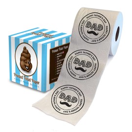 Printed TP Happy Fathers Day Dad Mustache Stamp Design Printed Toilet Paper Roll – Funny Novelty Gag Gift Prank, Cute Gifts for Dad, Husband, Boyfriend – Best Dad Gift - 500 Sheets