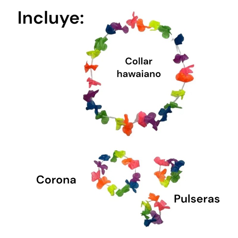 Disfraz Hawaiano Collar Falda Corona Hawaiana Flores