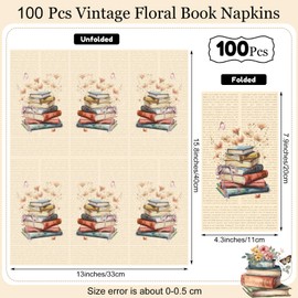 Pajean 100 Pcs Vintage Wildflower Book Story Napkins Vintage Newspaper Book Club Paper Napkin Decorations Retro Floral Hand Towel Disposable for Reading Theme Club Wedding Birthday Party Supplies