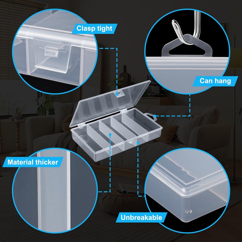 SBYURE 2 Pack 5 Grid Clear Plastic Fishing Tackle Storage