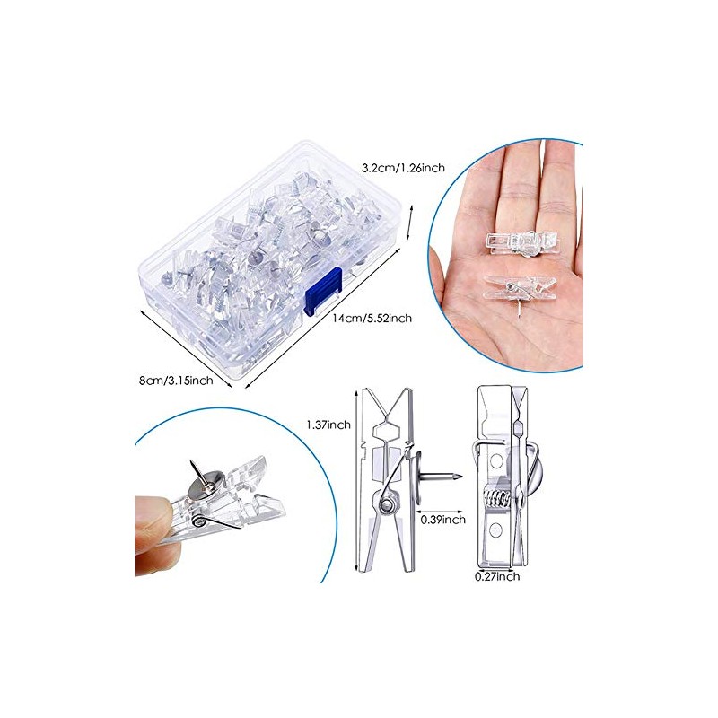 JIHUOO Pack of 50 Pins Drawing Pins with Clips for