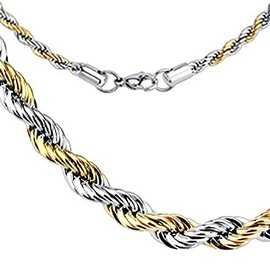 Fantasy Forge Jewelry Gold Silver Rope Chain Necklace Two Tone Surgical Stainless Steel 4mm 24 Inch