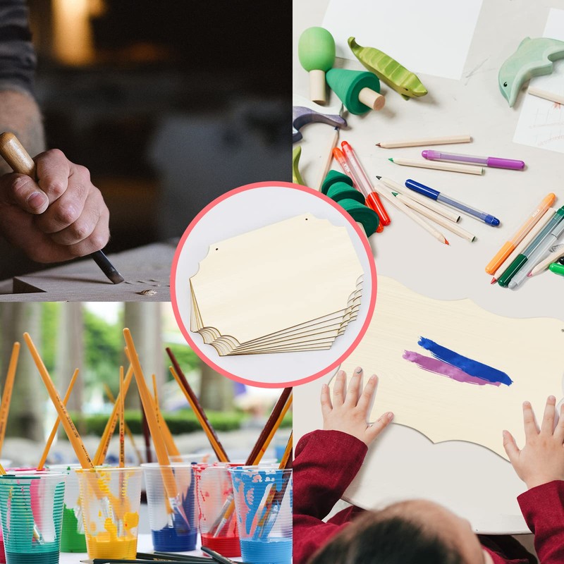 FSWCCK 24 Pieces Unfinished Hanging Wood Sign Blank with Ropes,