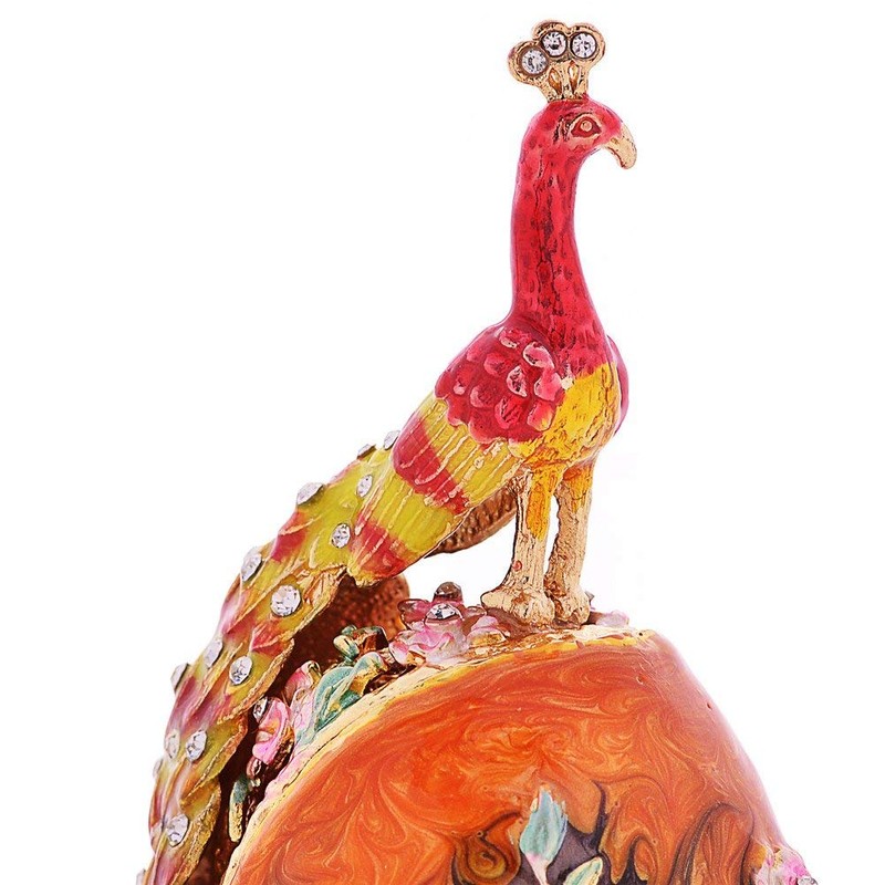 QIFU Peacock Easter Egg Style Jeweled Trinket Box Hinged, Unique