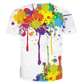 Linnhoy Men's Women's Unisex Graphic Tees Men Colorful Paint Splatter T-Shirts for Adults Teens White Cool Shirts Novelty Pattern Printed Funny Tops Short Sleeves Fashion Wear for Men Women Size L