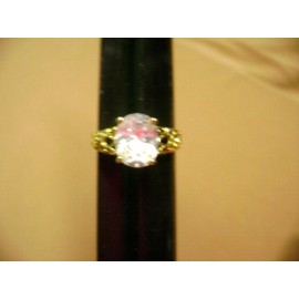 Unbranded NOS- VINTAGE 18K GE  CZ SOLITAIRE SIZE 7, FILIGREE SIDES GOLD TONE RING
