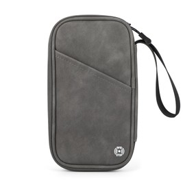 Draamvol for Passport Holder Family Travel Wallet, RFID Blocking Document Organizer, Lanyard Zipper Waterproof PU Leather Case mesh Inner Cover for Credit Cards, ID Card, Business Card, Dark Gray