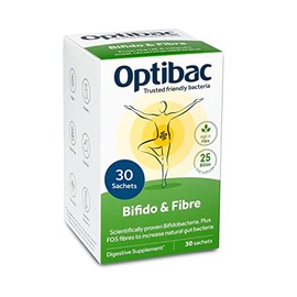 Optibac Probiotics Bifido & Fibre - Vegan Digestive Probiotic Supplement with FOS Fibre to Maintain Regularity & 25 Billion Bacterial Cultures - 30 Sachets