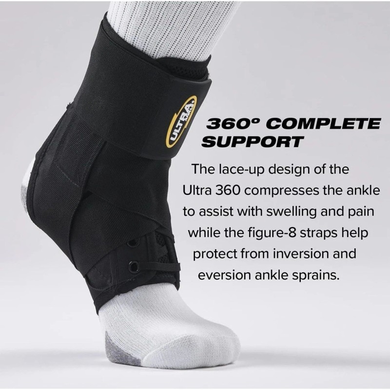 Ultra 360 Black Lace-Up Ankle Brace Ankle Support & Adjustable