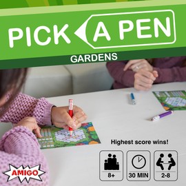 AMIGO Games Pick a Pen Gardens – Highly Innovative Roll & Write Dice Game – Score Points by Filling in Your Garden with The Same Color – Perfect for Family Game Night – Kids & Adults Ages 8+