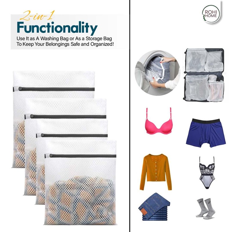 ROHI 8-Pack Mesh Laundry Bags – 4 Large (60x48cm) &