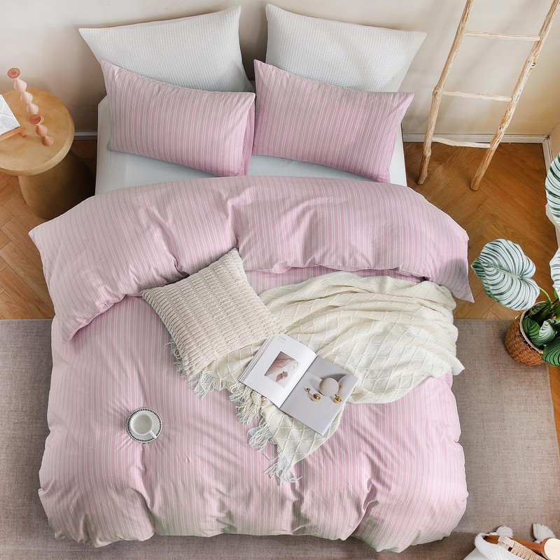 Striped Duvet Cover King Size 100% Washed Cotton Comforter Cover