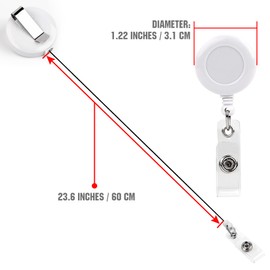 PG6 Premium Retractable ID Badge Reels with Clip (20 Pcs White)