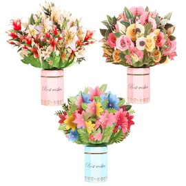 3 Pack Paper Flower Pop Up Cards,Forever Bouquet 3D Popup Paper Greeting Cards with Note Cards and Envelopes for all occasion,Mother's Day Gift,Birthday,Valentine,Christmas(Cherry Blossoms+Lily+Rose)