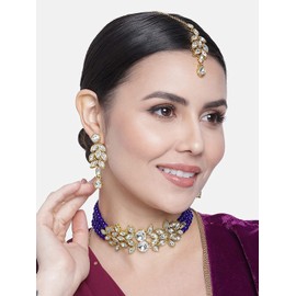I Jewels (ML285) - Juego de gargantilla de perlas con forma de bollywood chapado en oro de 18 quilates para mujer, Free size, Chapado en oro, Sin piedra preciosa