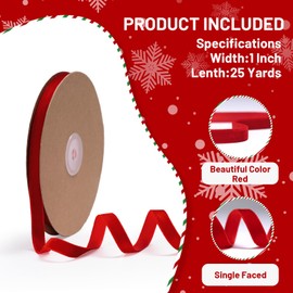 Red Velvet Ribbon 3/8 Inch x 25 Yd, FAKILO Ribbon Red Velvet Perfect for Christmas Tree, Wreath, Gift Wrapping, Bows, Flower Bouquet, Wedding Home Decor