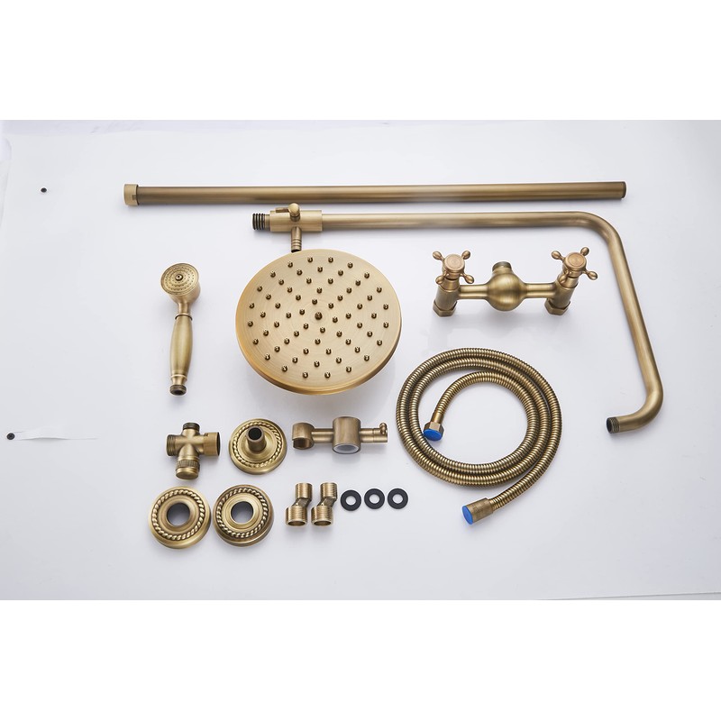 GGStudy Antique Brass Rain Shower System Set 2 Knobs Mixing