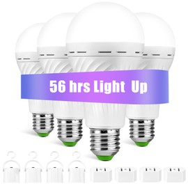 LHZHENG Emergency-Rechargeable-Light-Bulb, Stay Lights Up When Power Failure, 1500mAh 12W 60W Equivalent LED Light Bulbs for Home, Camping, Hiking (E27, with Hook,with Plug Cap) 4 Pack