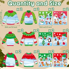 CY2SIDE 12 Set Christmas Ugly Sweater Scene Sticker for Kids Make a Winter Sweater Scene with Penguin Sticker Make Your Own Christmas Sweater Sticker DIY Xmas Sticker Art Craft for Kids Class Activity