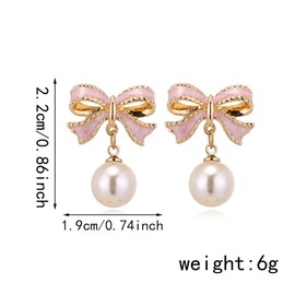 Bow Earrings for Women Trendy Gold Pearl Drop Dangle Earrings Bowknot Stud Wedding Party Daily Jewelry Accessory Gifts (Gold Pink Earring)