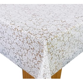 Karina Home White Floral Lace Wipe Clean Tablecloth Vinyl PVC Table Cover Wipeable Table Cloth (White Floral, 200cm x 140cm)