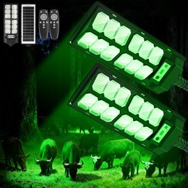 CNOIJUTS Hog Lights for Night Hunting - 18000LM Green Hunting Light for Hogs with Remote Control, Motion Sensor and Waterproof, Solar Powered Hog Feeder Light for Deer Coyote Varmint