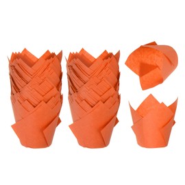 sourcing map 200 Pcs Tulip Baking Cups Cupcake Muffins Liners Paper Greaseproof Wrappers for Wedding Birthday Party Festivals Christmas, Orange