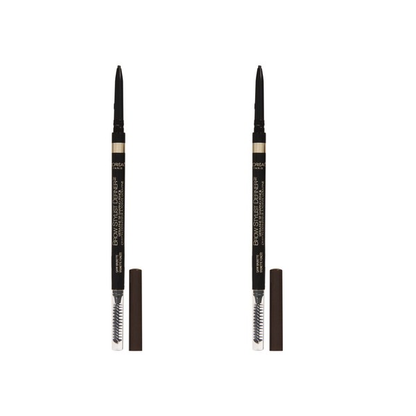 L'Oreal Paris Makeup Brow Stylist Definer Waterproof Eyebrow Pencil, Ultra-Fine Mechanical Pencil, Draws Tiny Brow Hairs & Fills in Sparse Areas & Gaps, Dark Brunette, 0.11 Ounce (Pack of 2)