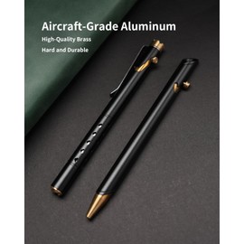 TIKIDESIGN Aircraft Aluminum Office Pen, Replaceable Black Ballpoint Pen, Brass Bolt Action EDC Pocket Pen, Personality Signature Pen for Gift, Business, Office