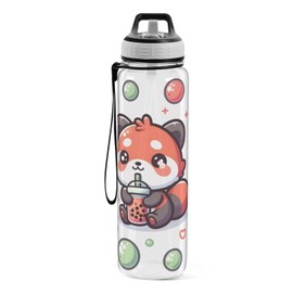 senya Cute Red Panda Sport Water Bottle with Straw Tritan Clear Bottle for Outdoor Gym Travel