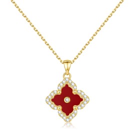 MONOOC Red Clover Necklace for Women - 4 Leaf Clover Charm Necklace for Women Dainty 14K-Gold-Plated Lucky Pendant Necklaces for Woman Jewelry Birthday Gifts for Wife Mom Friends Sister