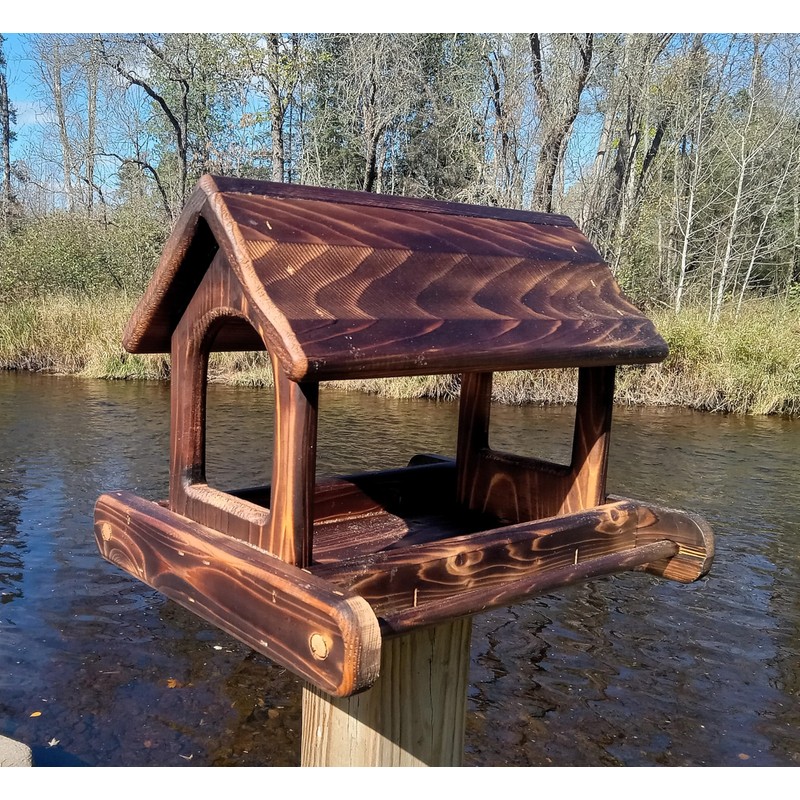 14 Inch Post Mount Cedar Wood Fly Through Platform Bird