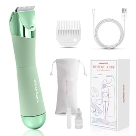 SUPRENT Bikini Trimmer Women - Painless Ladies Hair Removal - Waterproof Wet & Dry - 2 in 1 Lady Shaver for Pubic & Facial Hair - Cordless Electric Razor with USB-C Rechargeable - Green