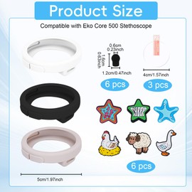 Silicone Protection Kit Compatible with Digital Stethoscope Model 500, 3 Silicone Covers, 3 EPU Films, 6 Ear Tips, 6 Cute Charm Tags, Dustproof Plug Anti-Scratch Stethoscope Cover Accessories Set