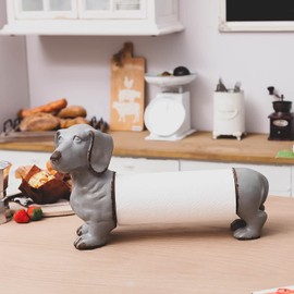 NIKKY HOME Dachshund Dog Paper Towel Holder Wiener Dog Vintage Decorative Animal Tissue Towel Display Stand for Countertop Rustic Country Kitchen Toilet Farmhouse Decor Gift, Grey Dog
