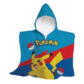 hermet, Pokémon Beach Towel with Hood Maxi Poncho for Kids 60 x 60 cm Bath Towel for Beach or Pool 100% Soft Cotton