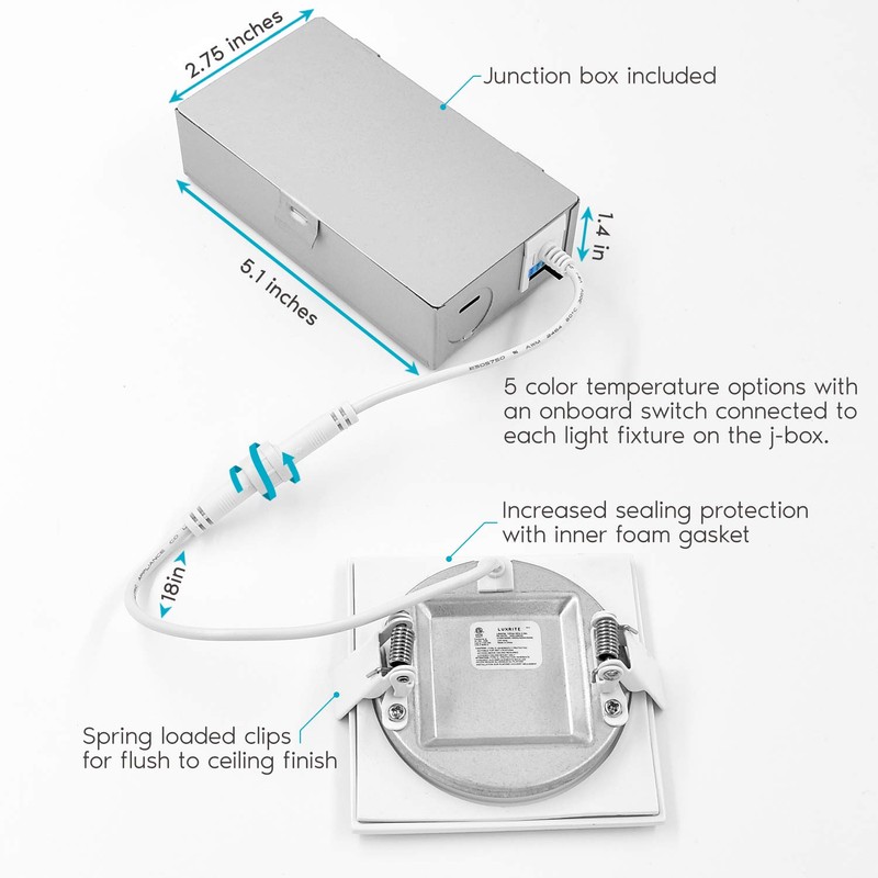 LUXRITE 3 Inch Square Ultra Thin LED Recessed Light with