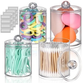 WACAR 4 Stück Wattestäbchen Behälter, Acryl Wattepadspender Wattepads Aufbewahrung Ohrstäbchen Behälter Wattestäbchen Spender Q tips Behälter for Badezimmer Aufbewahrung Organizer