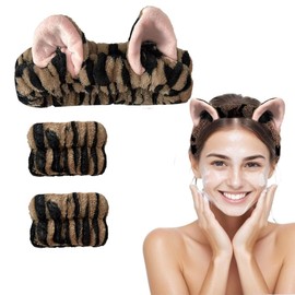 Katzenohren Stirnband Damen, Spa Elastisches Gesicht Handgelenk Waschband, Haarzubehör Zum Waschen Von Gesicht, Haarband Handgelenk Schweißband Kosmetik Haarreif für Schönheit Hautpflege Yoga Sport