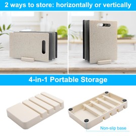 TNSLAND Set of 4 Plastic Chopping Boards, Kitchen Boards, Breakfast Board with Handles and Storage Stand, Chopping Board for Meat, Delicates, Vegetables and Fruits