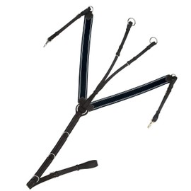 Exion Horse Elastic Breastplate with Running Attachment– Soft Padded, Adjustable English Leather Breastplate for Horses- Navy Blue Elastic with White Lines