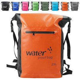 MORAINJAY 25L Waterproof Backpack, Dry Bag, Roll Top Backpack with Adjustable Carry Strap, Zip Bag, Waterproof Bag for Swimming, Water Sports, Bike, Trekking, Fishing, orange, 25 L