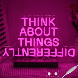 Think About Things Differently Neon Sign, Dimmable Office Neon Light, Pink Letter LED Light Up Sign for Classroom, Bedroom, Office, Study Room, Library Decoration