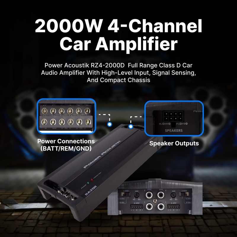 Power Acoustik RZ4-2000D 2000W Class D 4 Channel Amplifier ,
