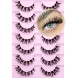 False Eyelashes Clear Band Natural Look Faux Mink Lashes Wispy Cat Eye Lashes Soft Eyelashes Lightweight Handmade 8 Pairs Pack Eyelashes