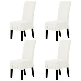 Easy-Going Dining Chair Covers Stretch Parsons Chair Slipcover with Skirt Chair Covers for Dining Room Restaurant Banquet (4 PCS, Cream)