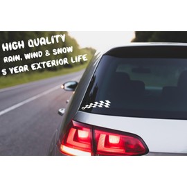 Novelty Chequered Flag Pack of 2 Car Stickers - Waterproof Decal - Long Lasting - UV Resistant - Cars, Motorbikes, Trucks, Vans (White Glossy)