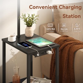 SUNMORY Floor Lamp with Table, End Table for Living Room with Lamp, Shelves Side Table with Charging Station(USB & AC Port), 3 Color Temperature LED Bulb, Modern Nightstand Lamp for Bedroom, Office