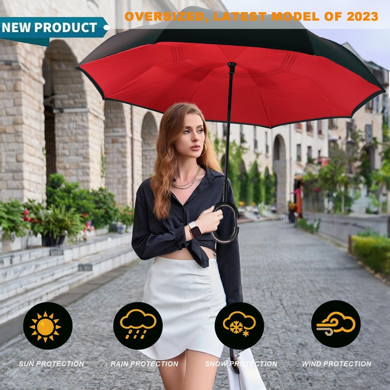 MRTLLOA 40/49/56 Inch Oversize Windproof Inverted Reverse Upside Down Umbrella,